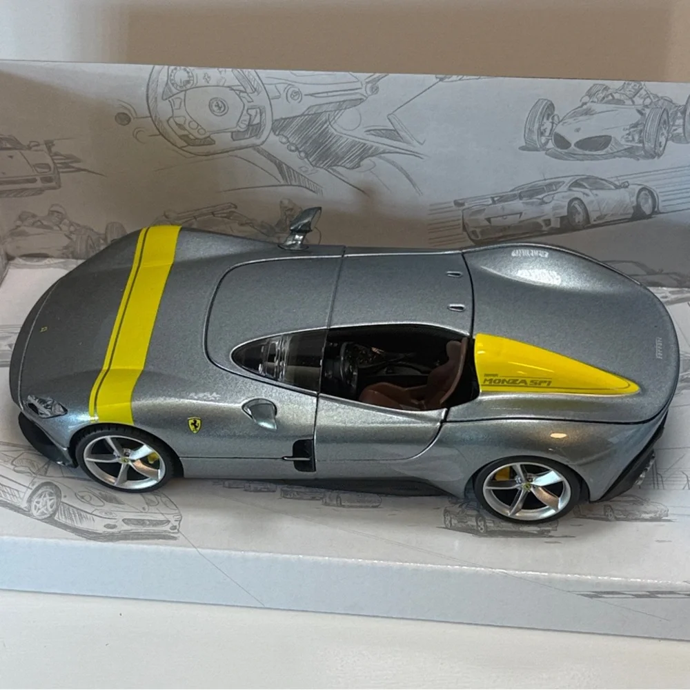 Silver and Yellow Ferrari Monza SP1 Toy Car